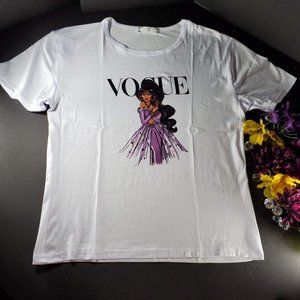 Jasmine Princess Blouse Top Aladdin Short Sleeve Knit Graphic Tee Shirt